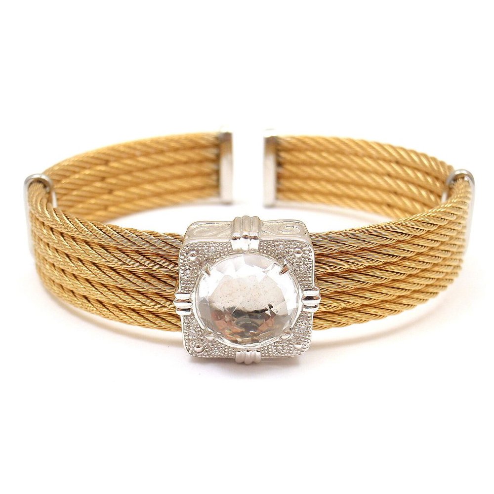 Authentic Charriol 18k Gold And Steel Wire Diamond White Topaz Celtic Bracelet
